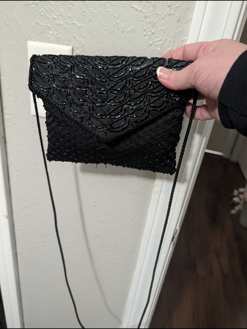Elegant vintage Black Beaded Envelope Crossbody Bag